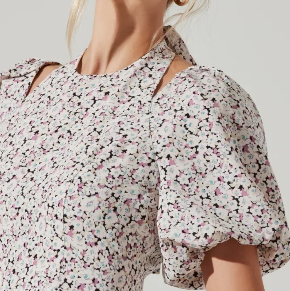 Floral Cut Out Shoulder Dress